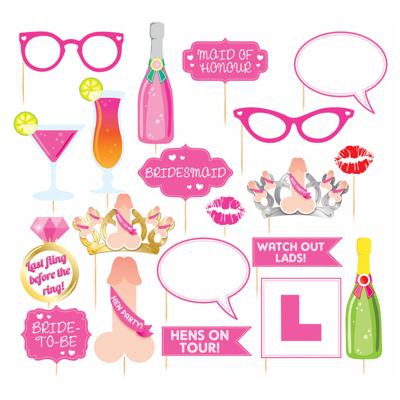 Vrijgezellenfeest Bruiloft foto props set - 20-delig - roze - party - photo booth accessoires