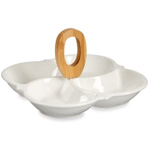 Nootjes/borrel hapjes/Snacks/Chips serveer schaal/plateau keramiek/bamboe 25 cm diameter