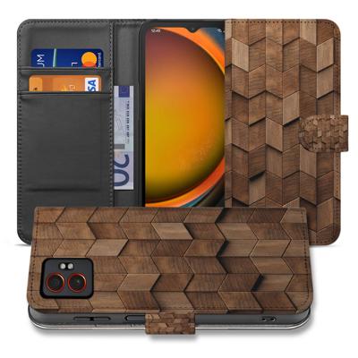 Bookcase Hoesje Voor Samsung Galaxy Xcover 7 Pro Met Bruin Houtprint Kubusprint Design | Portemonnee hoesje