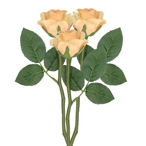 Top Art Kunstbloem roos Nina - 3x - perzik kleur - 27 cm - kunststof steel - decoratie bloemen - Kunstbloemen