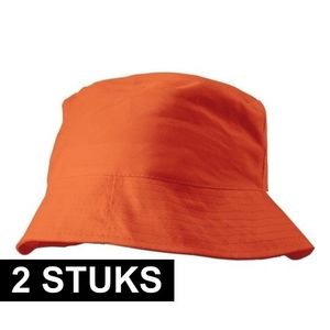 2x Oranje vissershoedjes/zonnehoedjes voor volwassenen