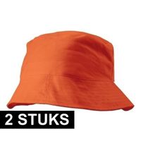 2x Oranje vissershoedjes/zonnehoedjes voor volwassenen