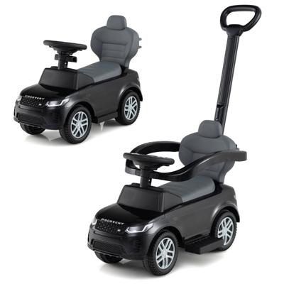 3-In-1 Duwauto voor Peuters Speelgoed om op te Rijden met Afneembare Handgreep en Veiligheidsbarrière Schuifauto met Claxon Zwart