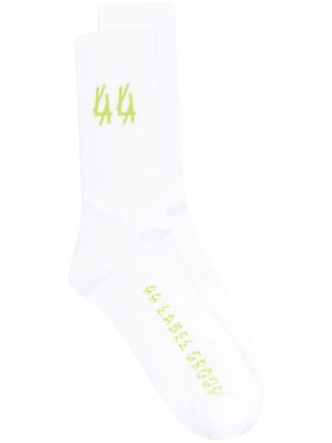 44 LABEL GROUP chaussettes nervurées à logo imprimé - Blanc 44 LABEL GROUP chaussettes nervurées à logo imprimé - Blanc