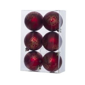 6x Rode Merry Christmas kerstballen 6 cm kunststof