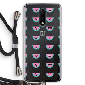 Smiley watermeloenprint: OnePlus 7 Transparant Hoesje met koord