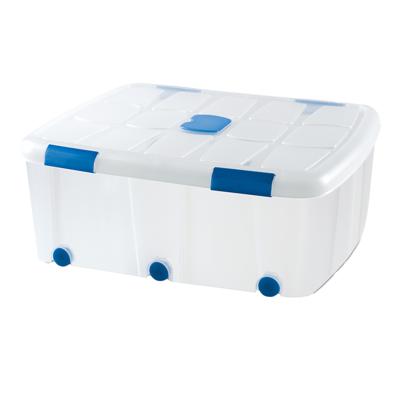 Plasticforte Opslagbak/box met deksel - 1x - 100L - 80 x 60 x 33 cm - transparant - met wielen