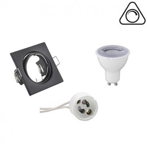 LED Spot Set - Trion - GU10 Fitting - Dimbaar - Inbouw Vierkant - Mat Zwart - 6W - Natuurlijk Wit 4200K - Kantelbaar 80mm
