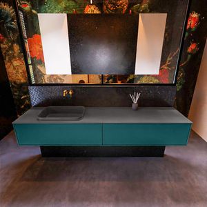 Badkamermeubelset Mondiaz Erin 200 cm met 2 Lades met RIDGE Wastafel Links Dark grey Zonder Kraangaten Greeploos Mat Smag