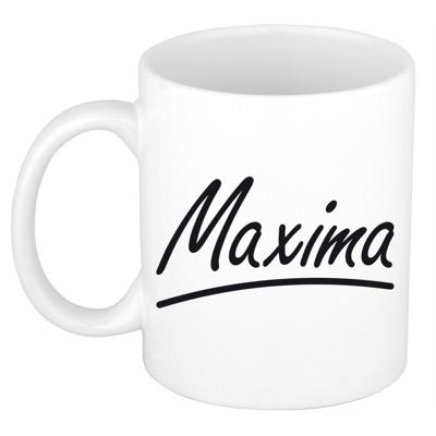 Maxima Naam koffiemok - beker - met sierlijke letters - wit - 300 ml - Cadeau - Dames