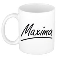 Maxima Naam koffiemok - beker - met sierlijke letters - wit - 300 ml - Cadeau - Dames