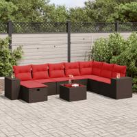 9-delige Loungeset met kussens poly rattan bruin