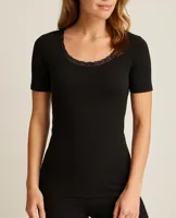 Dames thermo shirt korte mouw - Kant - Warm thermo ondergoed dames - Diepe hals