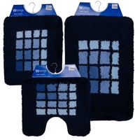 Wicotex-Badmatset-Badmat-Toiletmat-Bidetmat blauwe rand blauw - thumbnail