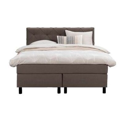 Boxspring Liv geruit - donkerbruin - 140x200 cm - ronde poot - Leen Bakker