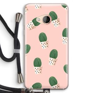 Cactusprint roze: HTC U Play Transparant Hoesje met koord