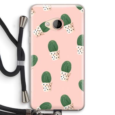 Cactusprint roze: HTC U Play Transparant Hoesje met koord
