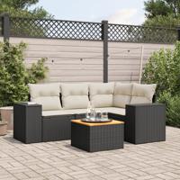 5-delige Loungeset met kussens poly rattan zwart