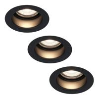 Set van 3 Mari LED inbouwspots verzonken - 5 Watt 400 lumen - 4000K neutraal wit - GU10 - Dimbaar - Rond - IP65 waterdicht - Zwart - Anti-glare