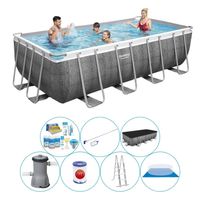 Bestway Power Steel Rechthoek Rattan 488x244x122 cm - Zwembad Combinatie Pakket - thumbnail