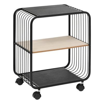 Opbergrekje 2 laags met planken - metaal/hout - 43 x 28 x 53 cm - op wielen - trolley - kastje