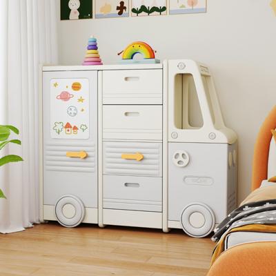 Speelgoedrek Auto Kinderrek in Busvorm met Whiteboard 4 Laden & Kasten 111 x 34 x 94 cm
