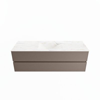 MONDIAZ VICA-DLUX 150cm badmeubel onderkast Smoke 2 lades. Inbouw wastafel CLOUD midden 1 kraangat, kleur Ostra.