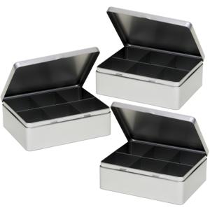 Zilveren 6- 3x stuks -vaks theedoos/theekist - 20 x 16 x 7 cm - Keuken accessoires - Theezakjes bewa