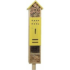 Insectenhotel huisje op paal/steker - geel - 118 cm