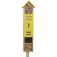 Insectenhotel huisje op paal/steker - geel - 118 cm - thumbnail