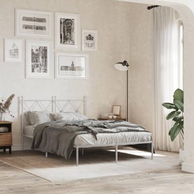 Bedframe met hoofdbord metaal wit 120x190 cm