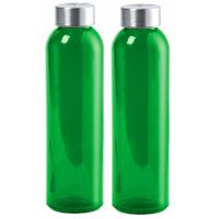 Glazen waterfles/drinkfles/sportfles - 2x - groen transparant - met RVS dop - 500 ml - thumbnail