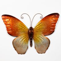 Anna's Collection Muurvlinder - oranje - 32 x 24 cm - metaal - tuindecoratie   - - thumbnail