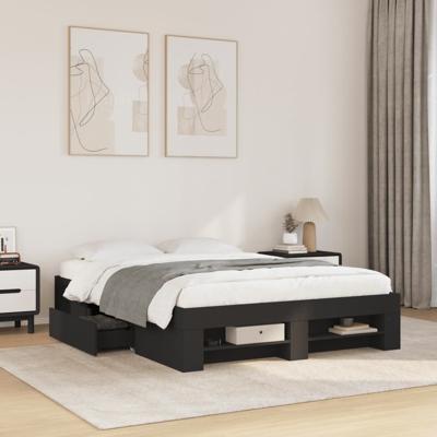 Bedframe bewerkt hout zwart 120x190 cm