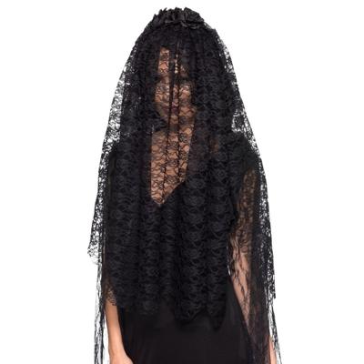 Bruidssluier verkleedaccessoire zwart - dames - 75 cm - Zombie sluier - Weduwe sluier
