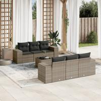 7-delige Loungeset met kussens poly rattan grijs