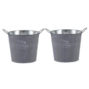 Emmer/plantenpot/bloempot - 2x - zink - zilvergrijs - D18 x H16 cm