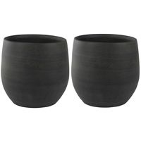 2x stuks plantenpotten/bloempotten in een strakke Modern design look grafiet Dia 36 cm en Hoogte 32