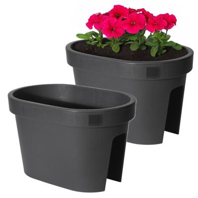 Balkon plantenpot/bloempot - 2x - antraciet - 40 x 25 cm - ovaal - kunststof
