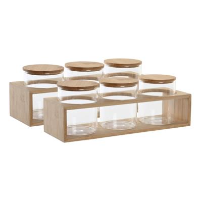 Item Int. Voorraadpotten 2x Set - 6x potjes - borosilicaatglas - bamboe deksel - incl. tray