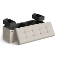 Bankje met opbergruimte van fluweel voor in de hal, Romig Wit / 38 x 110 x 38 cm