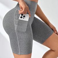 Sport Studio High Waist Biker Shorts with Phone Pocket - Black Light Grey / L