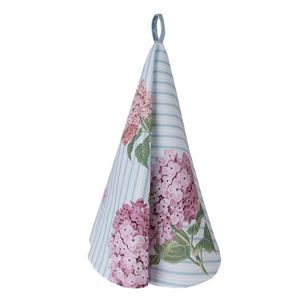 Clayre & Eef Theedoek Ø 80 cm Blauw Roze Katoen Rond Hortensia Blauw