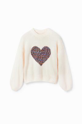 Oversized trui met hart - WHITE - L