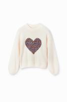 Oversized trui met hart - WHITE - L