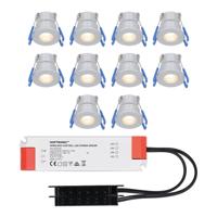 Set van 10 Milano LED Mini Inbouwspots met trafo - 12 Volt 3 Watt 200 lumen - Plat 34mm - 2700K - IP65 waterdicht - Grijs