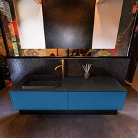 Badkamermeubelset Mondiaz Erin 150 cm met 2 Lades met RIDGE Wastafel Links Urban met 1 kraangat Greeploos Mat Jeans