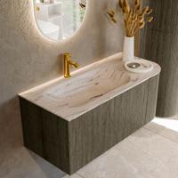 Badmeubel Mondiaz Kurve-Dlux | 105 cm | Meubelkleur Shadow | Wastafelkleur Nata | Solid surface | Wasbak linker zijde spoelbak | 1 kraangat