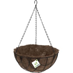 Metalen hanging basket / plantenbak zwart met ketting 30 cm - hangende bloemen   -