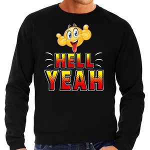 Funny emoticon sweater Hell yeah zwart here